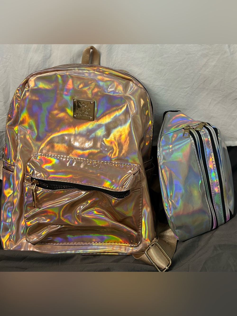 Holographic Iridescent Backpack & Fanny Pack Set – Rainbow Festival Bag Bundle